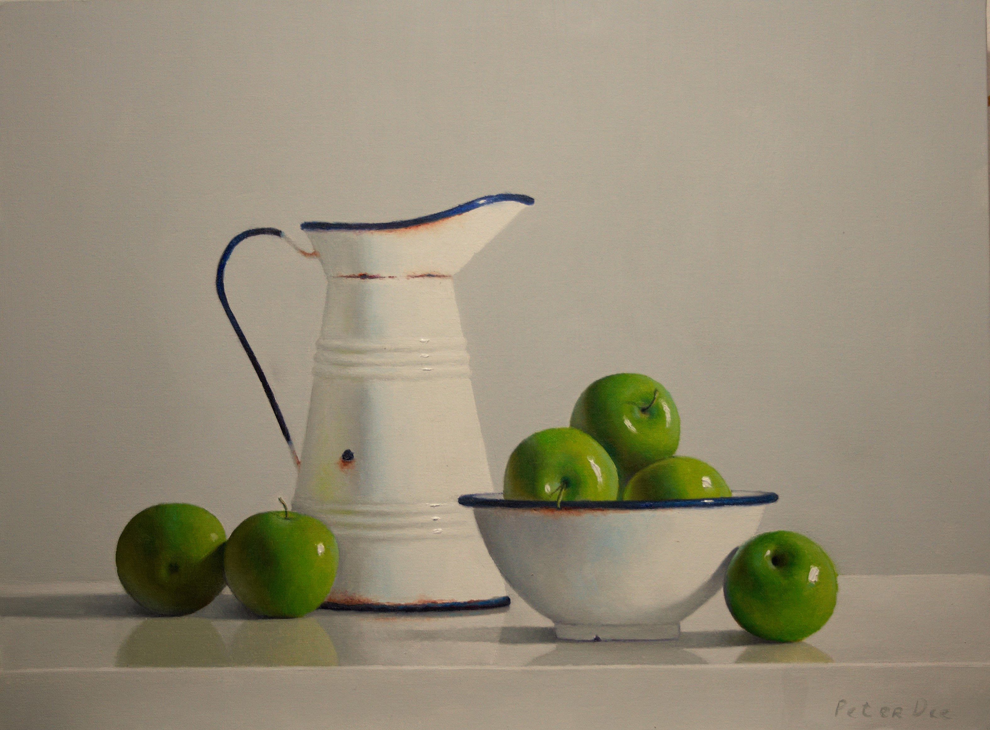 Vintage Enamelware with Green Apples by Peter Dee